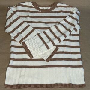 Marled Brown and Cream Striped Sweater